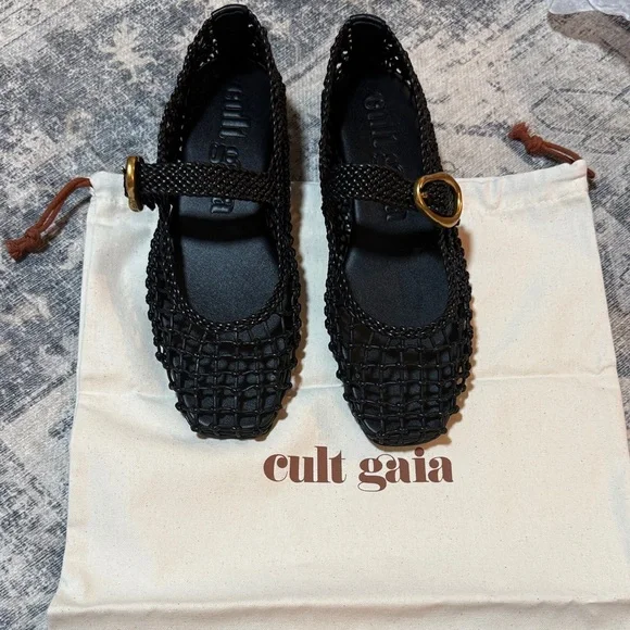 cult gaia Black Woven Mary Jane Flat with Gold Buckle - Picture 5 of 5